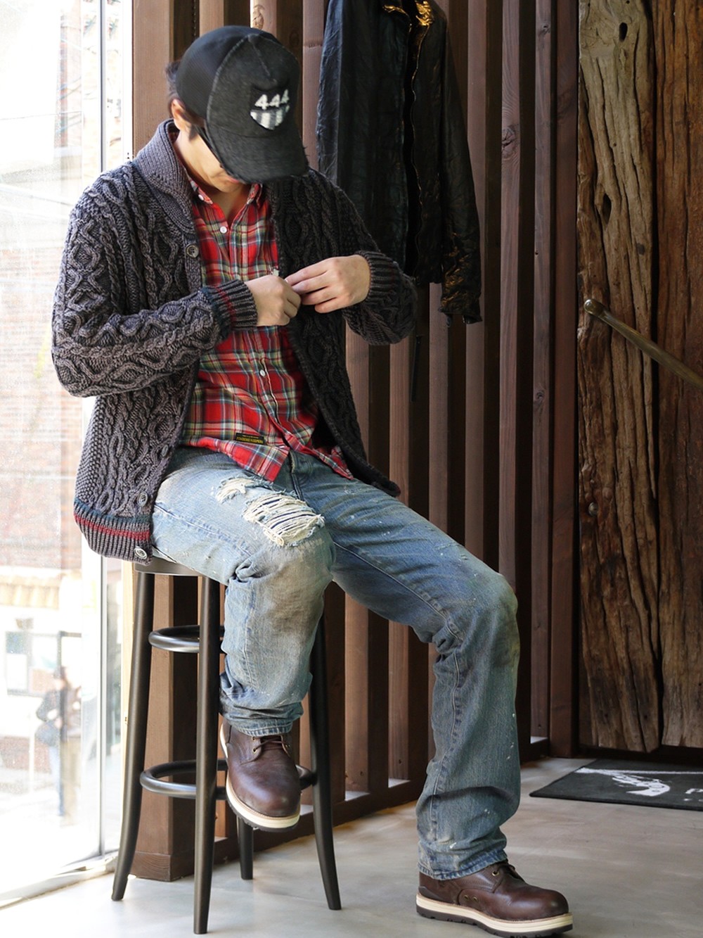 ケーブルカーディガン チェックシャツ 大人のアメカジスタイル 101 River